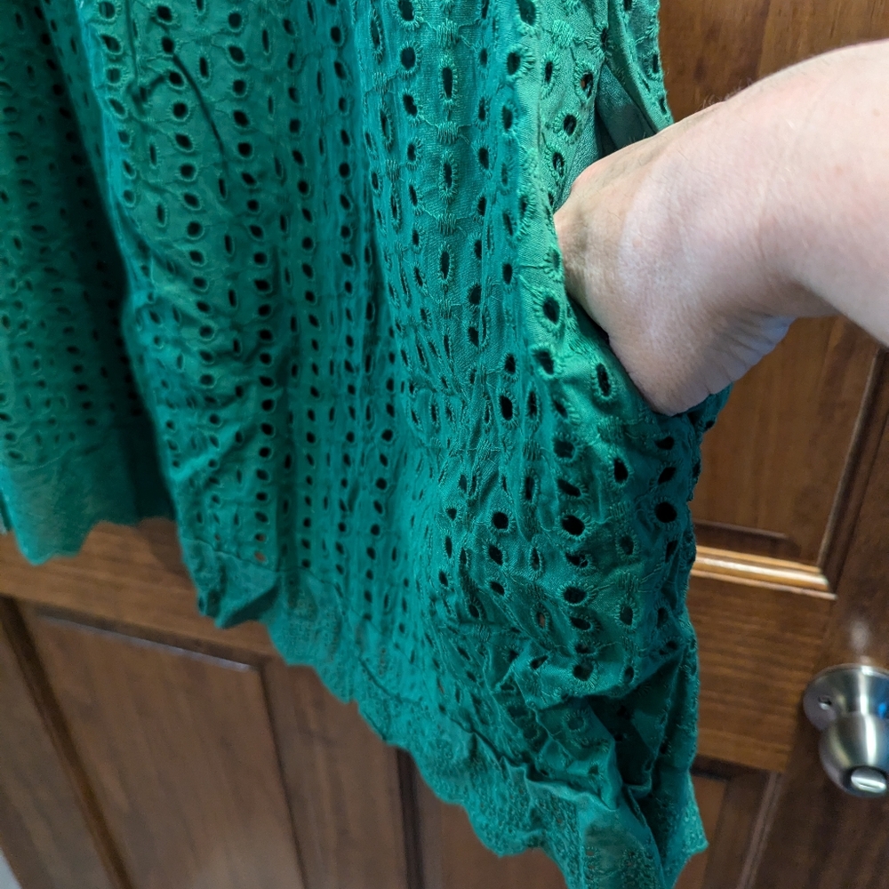 5/$20 Elegant Green Eyelet Mini Dress with shorts(romper) - Picture 4 of 6